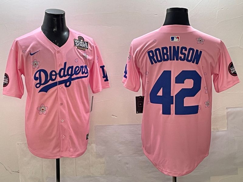 Men Los Angeles Dodgers #42 Robinson Pink Sakura Edition 2025 Nike MLB Jersey style 2->los angeles dodgers->MLB Jersey